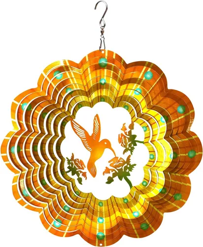 Miniatura 19 de Molinillo de viento de mandala de bendición, 12 pulgadas, 3D, de acero inoxidable, regalo valioso, cortado con láser, arte cinético de jardín, A5