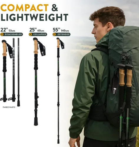 Miniatura 3 de 100% Carbon Fiber Trekking Poles by USA Brand - Ultra Strong Lightweight Collapsible Hiking Poles with Cork and EVA Foam Grips & Quick Adjustable