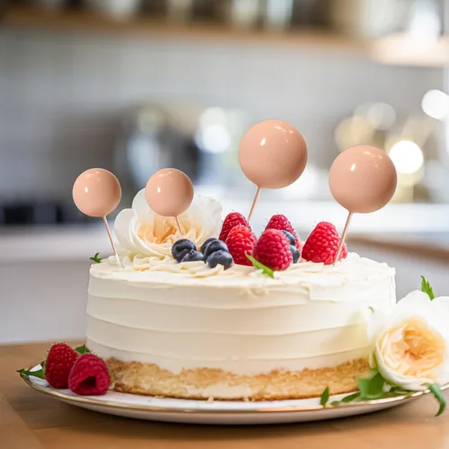 Miniatura 5 de ASTARON 20 piezas de decoración para tartas de bolas, mini globos, palos para decoración de pasteles, bolas café claro, púas para pasteles, bolas