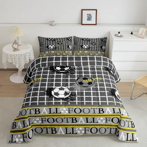 Miniatura 27 de Juego de edredón de baloncesto, juego de ropa de cama con citas inspiradoras para niños y niñas, relleno de edredón de pelota deportiva, edredón