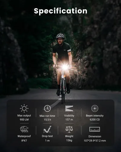 Miniatura 8 de Magicshine RN600/900 V2.0 Bike Light, USB-C Rechargeable Anti-Glare Front Bike Headlight, IPX7 Waterproof Aluminum Bicycle Light for Night Riding