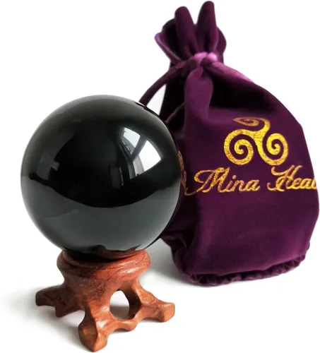 Miniatura 7 de Mina Heal Esfera de obsidiana negra para meditación, Feng Shui y adivinación: auténtica bola de cristal de obsidiana para protección y limpieza