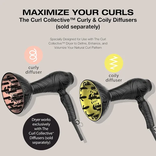Miniatura 5 de Conair The Curl Collective - Secador de pelo de cerámica iónico de 1875 W, negro, 18 pulgadas