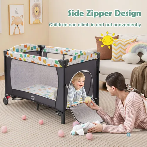 Miniatura 7 de BABY JOY Paquete y juego 5 en 1, cama de noche para bebé con moisés, cuna multifunción para recién nacidos hasta niños pequeños, cambiador de Gris