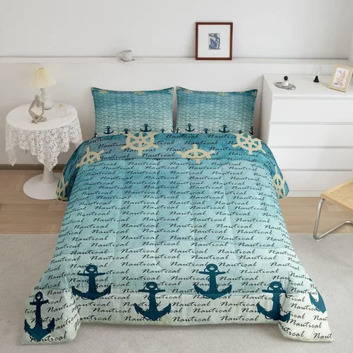 Miniatura 52 de Manfei Go Fishing Juego de edredón tamaño King para niños, juego de ropa de cama con diseño geométrico de peces de bass y rombos, decoración