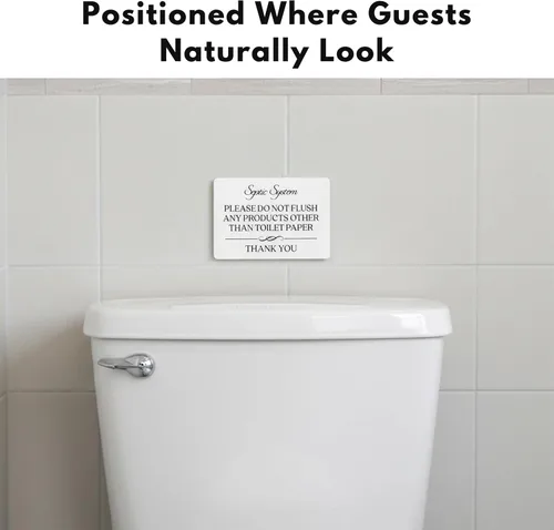 Miniatura 5 de Señal de inodoro con texto en inglés «No ras» con el sistema septico «Do Not Flush Toilet Paper» (acrílico blanco de 5 x 3.5 pulgadas) – Letrero