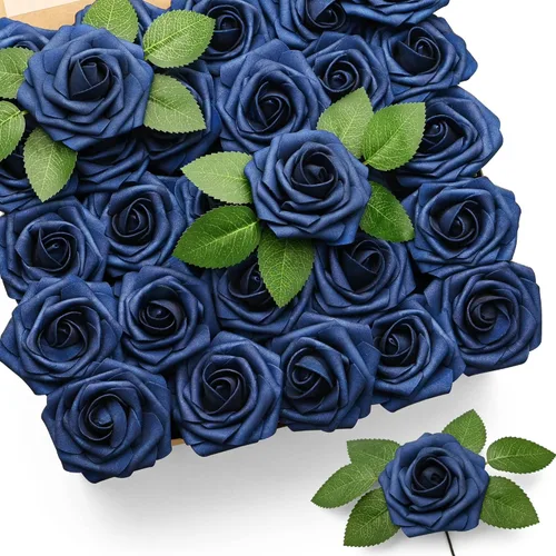 Miniatura 13 de Mocoosy 50 rosas artificiales, rosas polvorientas para decoraciones, rosas falsas de espuma de tacto real a granel con tallos, ramos de boda, Rosa
