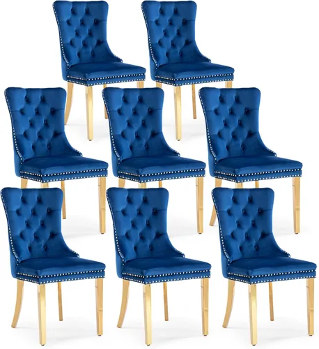 Miniatura 130 de Juego de 4 sillas de comedor de terciopelo, sillas de comedor tapizadas con ribete de cabeza de clavo y patas de madera maciza para cocina