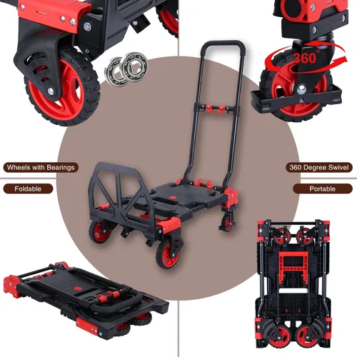 Miniatura 4 de Carretilla de Mano Plegable 2 en 1 Dolly 330LB Capacidad de Carga, Carretilla de Mano Plegable Dolly con Mango Retráctil y 4 Ruedas de Goma, Carrito