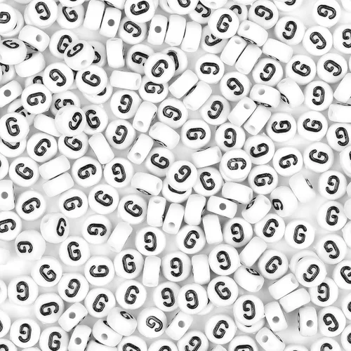 Miniatura 20 de 300 cuentas de letras S de 0.157 x 0.276 in, cuentas blancas del alfabeto de forma redonda acrílica, cuentas sueltas para pulseras con nombre