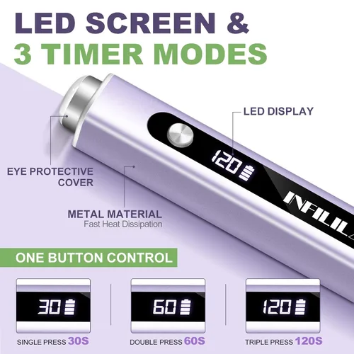 Miniatura 2 de NXJ INFILILA Luz UV multifuncional de mano para uñas de gel con imán de ojo de gato, lámpara de uñas portátil de curación flash para manicura Púrpura