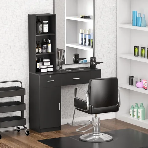 Estación de peluquería para salón de belleza, estación de peluquería montada en la pared con estante de 3 niveles, equipo de peluquería spa con
