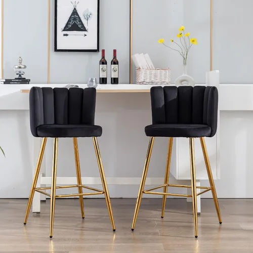 Miniatura 10 de Velvet Taburetes de Bar de 30" de Altura de Barra Juego de 2 Taburetes de Cocina Modernos Taburetes de Mostrador Tapizados con Patas Doradas
