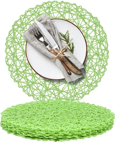 Miniatura 31 de AHHFSMEI Juego de 6 manteles individuales redondos trenzados de papel, naturales, antideslizantes, resistentes al calor, para mesas de comedor, Beige