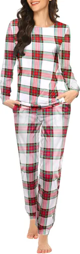 Miniatura 135 de Ekouaer Conjunto de pijama de manga larga para mujer, ropa de dormir suave con cuello redondo y bolsillos