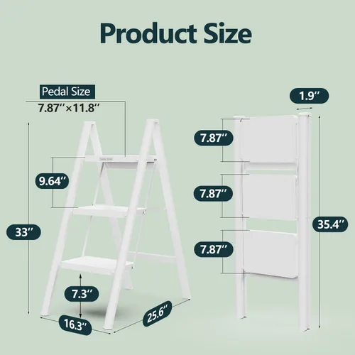 Miniatura 6 de WOA WOA Escalera para el hogar, taburete plegable para cocina con pedales antideslizantes, escaleras resistentes que soporta hasta 330 libras, Blanco