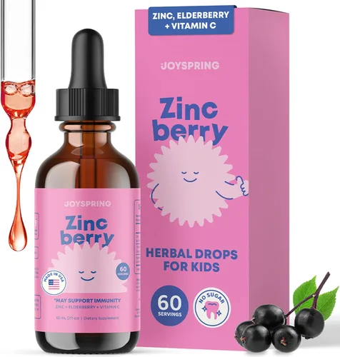 JoySpring ZincBerry - Suplemento de zinc y vitamina para niños (2 fl oz) Gotas de apoyo inmunológico con sabor a saúco para niños de 3 a 16 años