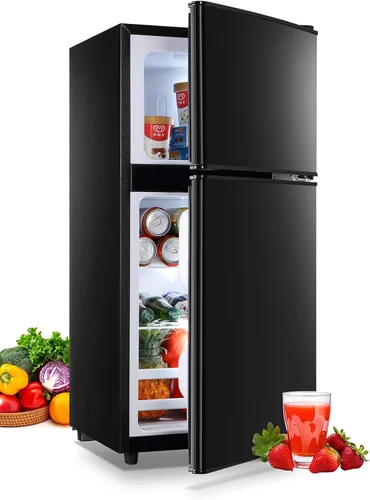 KRIB BLING Refrigerador de 3.5 pies cúbicos con congelador, refrigerador de 2 puertas con control de termostato ajustable, refrigerador para cocina,