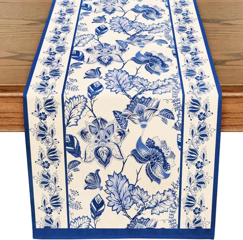 WRAPAHOLIC Camino de mesa floral azul – 13 x 48 pulgadas – Temporada Primavera Verano Casa Rural Interior Cocina Aniversario Boda Decoración de Mesa
