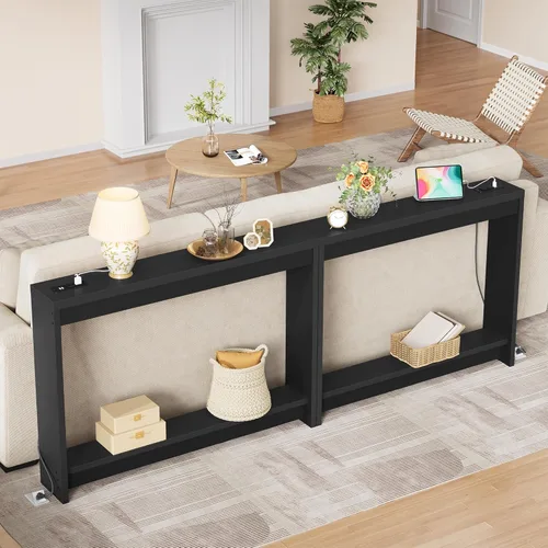 Miniatura 4 de FAVOOSTY Mesa de sofá de 39.4 pulgadas, mesa de consola estrecha y delgada para sala de estar, pasillo, entrada, mesa decorativa con almacenamiento