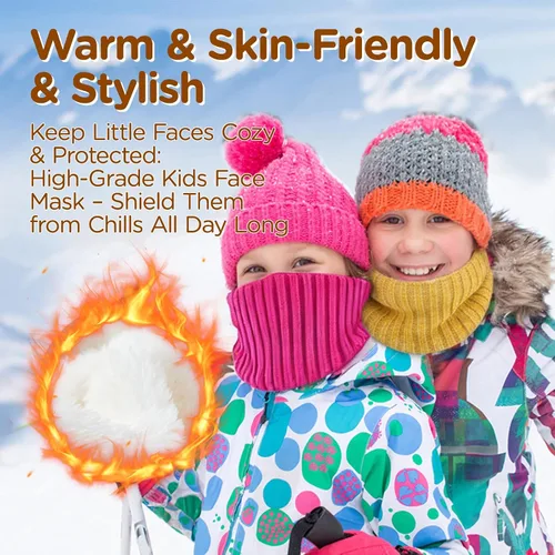 Miniatura 6 de Wandx Polaina de forro polar para niños y niñas, para invierno, para clima frío, cubierta facial de punto de rayas anchas para niños y niñas