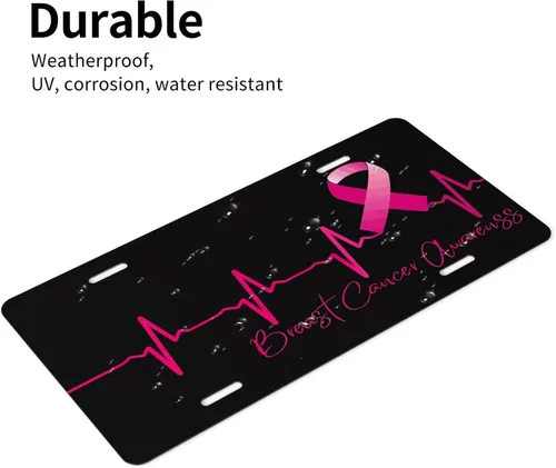 Miniatura 6 de Placa de matrícula de aluminio con cinta rosa de concientización para sobrevivientes de cáncer de mama, 6 x 12 pulgadas, cubierta de metal