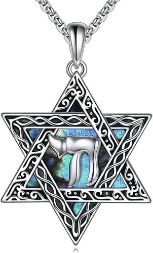 CRMAD Collar de plata de ley con cruz de David, símbolo de paz, urnas, árbol de la vida, concha de abulón, joyería judía para mujeres y hombres
