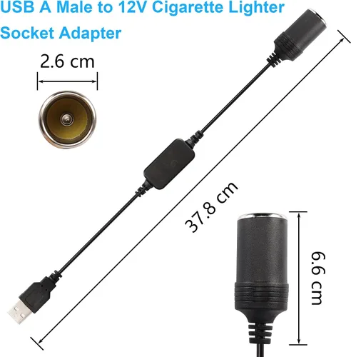 Miniatura 7 de CERRXIAN Cable de alimentación adaptador de toma de mechero de cigarrillos de 12V 8W macho USB A de 1 pie para cámara de salpicadero, GPS, tiras