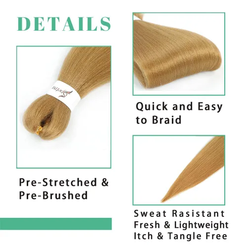 Miniatura 4 de SOKU Extensiones de cabello trenzado preestiradas de 24 pulgadas – 8 paquetes de trenzas de color rubio miel fresa, trenzas sintéticas profesionales