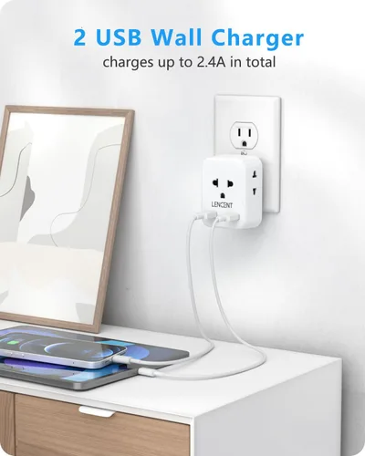 Miniatura 8 de LENCENT Adaptador de Enchufe de la UE a EE. UU., Adaptador de Toma Europeo a EE. UU. con 2 USB, Toma de Europa a América, Extensor de Toma de 3