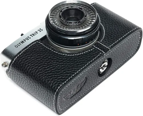 Miniatura 5 de Trip 35 - Funda de piel auténtica hecha a mano para cámara Olympus Trip 35 con correa de mano (negro)