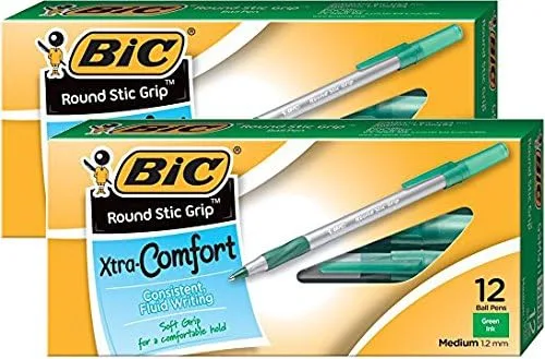 BIC Round Stic Grip Xtra Comfort Bolígrafo mediano Pt 0.047 in Verde 2DOZEN GSMG11GN