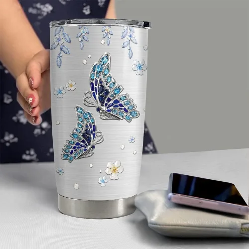 Miniatura 4 de Vaso de mariposa personalizado con tapa, estilo de joyería, nombre personalizado, vasos de 20 onzas, 30 onzas con tapa, regalo para mujeres, niñas