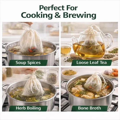 Miniatura 3 de Bolsas de especias de algodón orgánico con cordón – 30 bolsas de té de muselina reutilizables para cocinar, sopa, hierbas y té de hojas sueltas