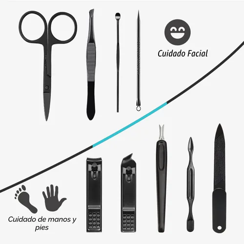 Miniatura 5 de HANTEKAS Juego de Manicura 9 en 1 de Acero Inoxidable, Cortaúñas Tijeras Kit de Herramientas de Pedicura - Kit de Aseo Portátil de Viaje para Azul