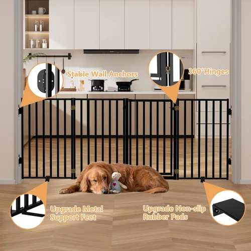 Miniatura 3 de Puertas independientes de metal con puerta, vallas para perros de 32 pulgadas de altura para interiores y exteriores, puertas plegables extra anchas