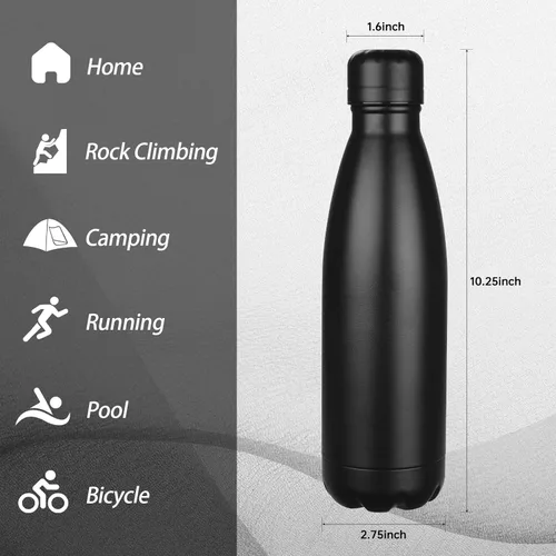 Miniatura 5 de OWS - Botellas de agua aisladas de 17 onzas a granel paquete de 1/2/4 botellas de agua deportivas de metal, botella de doble pared al vacío sin BPA