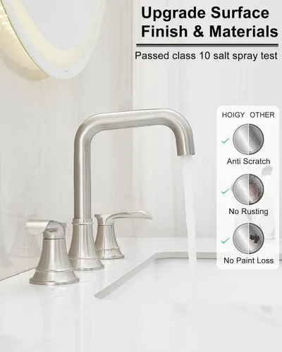 Miniatura 5 de Grifo de baño de 3 agujeros de níquel cepillado, grifo giratorio de 360 grados de 8 pulgadas, 2 asas para fregadero de baño con manguera de Mate