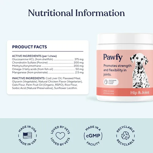 Miniatura 4 de Pawfy Suplemento para Cadera y Articulaciones para Perros con MSM y Vitaminas Glucosamina Condroitina para Razas Pequeñas, Medianas y Grandes