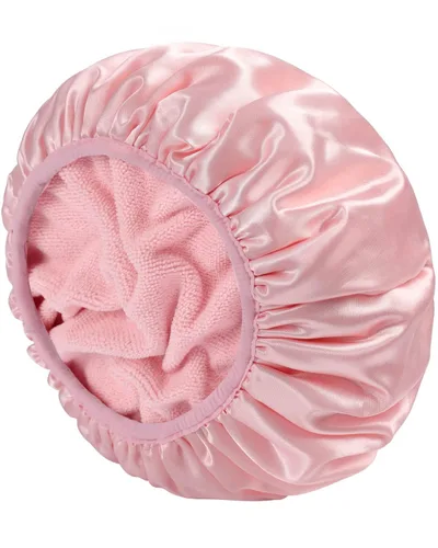 Miniatura 14 de YIZIJIZI Gorro de ducha con forro de rizo, gorro grande de tres capas para mujer, gorro de ducha reutilizable e impermeable, para cabello largo