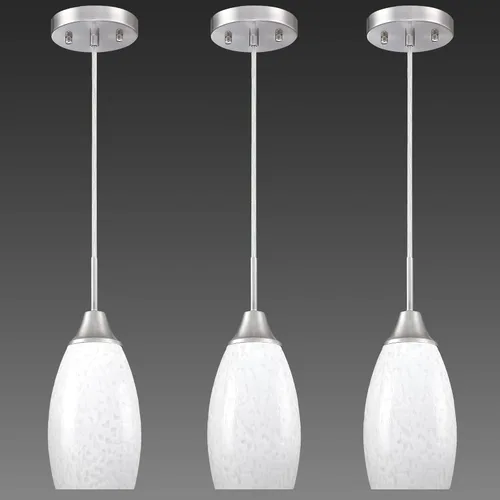Miniatura 16 de Viinew Mini Lámpara Colgante de Vidrio, 1-Luz de Vidrio Artístico Ovalado Blanco Soplado a Mano Lámpara Colgante Suspendida para Isla de Cocina