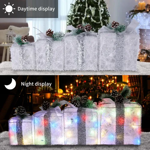 Miniatura 2 de COVFEVER Cajas de Regalo Iluminadas de Navidad, Juego de 4 Cajas de Regalo con Luces Preinstaladas, Juego de Cajas de Regalo Iluminadas que