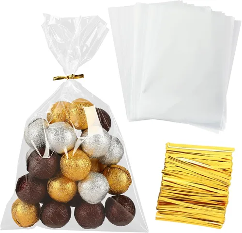 Augshy 300 bolsas de celofán con lazos giratorios, bolsa de regalo transparente de 6 x 10 pulgadas, bolsas de plástico para dulces para recuerdos de