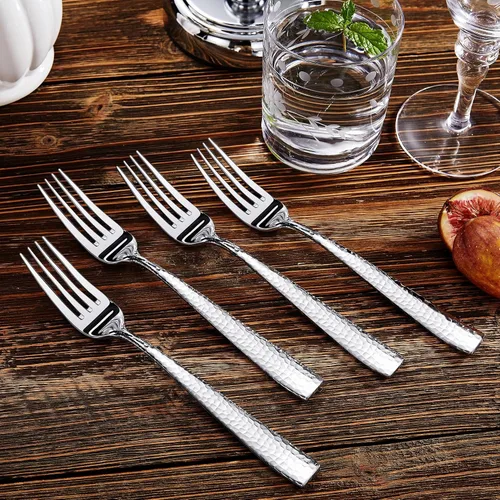 Miniatura 5 de KEAWELL Premium Juego de 4 Piezas de Tenedores de Cena Louis Martillados de 8.3", Acero Inoxidable 18/10, Borde Cuadrado con Bordes Redondeados