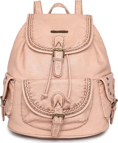 Montana West Mochila tipo bolso para mujer, de cuero lavado suave, con cordón, casual, viajes, grandes bolsas escolares, Piel marrón lavada, M,