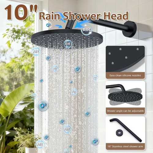 Miniatura 4 de Juego de llave de ducha de lluvia redonda negra mate de Iriber, llave de ducha con filtro y rociador de mano, llave de ducha moderna de baño con 9