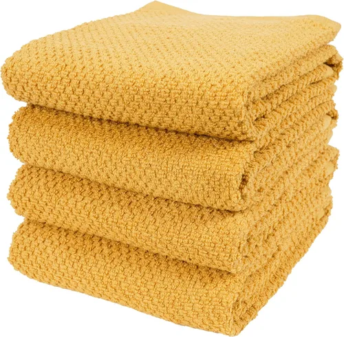 Toallas de cocina de rizo de lujo KAF Home para popurrí de algodón, juego de 4, color camello