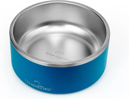 GrandTies Cuenco de acero inoxidable para perros | Comedero para mascotas reutilizable con aislamiento sin BPA | Plato grande y resistente Azul