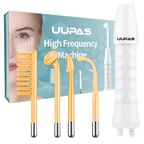 Miniatura 9 de UUPAS - Varita facial de alta frecuencia, portátil de mano 4 en 1, máquina facial azul de alta frecuencia con 4 tubos azules diferentes para uso