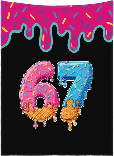 Tegeme 67 Meme Baseball Drip Ice Cream Manta negra de béisbol con el número 67 jugador 67 jugador, manta cálida de franela ultra suave para cama,
